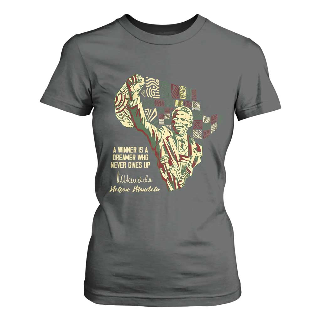 Nelson Mandela T Shirt For Women A Winner Is A Dreamer Who Never Gives Up TS09 Dark Heather Print Your Wear