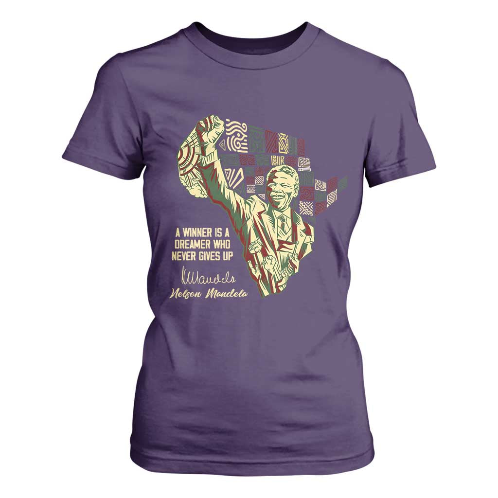 Nelson Mandela T Shirt For Women A Winner Is A Dreamer Who Never Gives Up TS09 Purple Print Your Wear