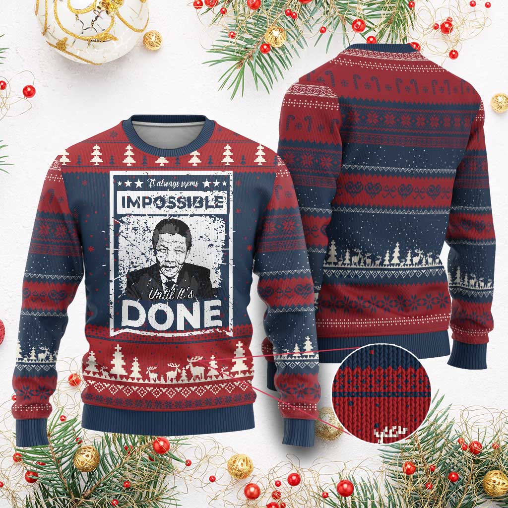 Nelson Mandela Ugly Christmas Sweater It Always Seems Impossible Until It's Done TS09 Burgundy Print Your Wear