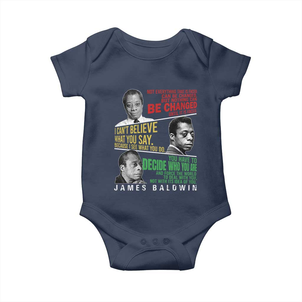 James Baldwin Baby Onesie Famous Quotes Nothing Can Be Changed Until It Is Faced TS09 Navy Print Your Wear