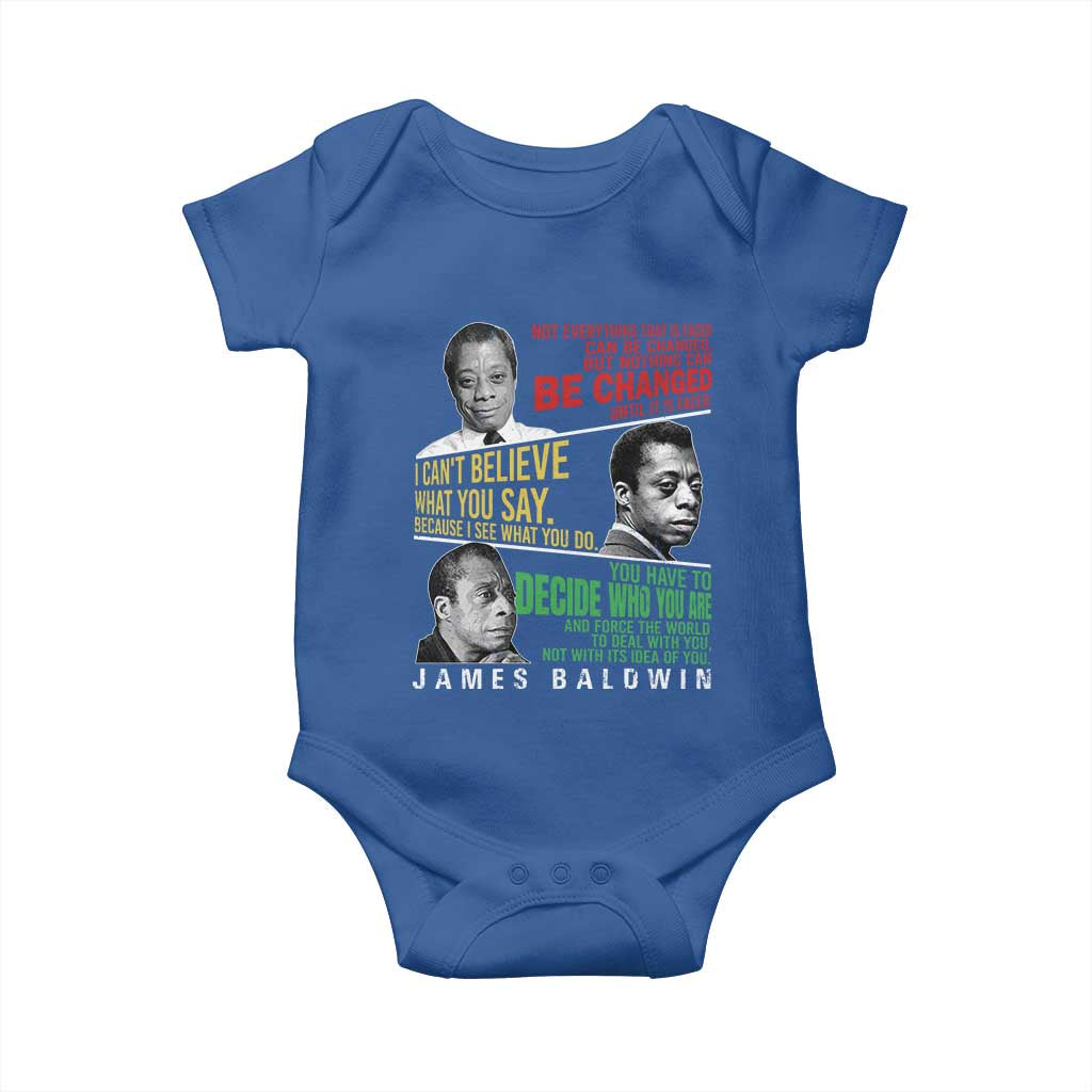 James Baldwin Baby Onesie Famous Quotes Nothing Can Be Changed Until It Is Faced TS09 Royal Blue Print Your Wear