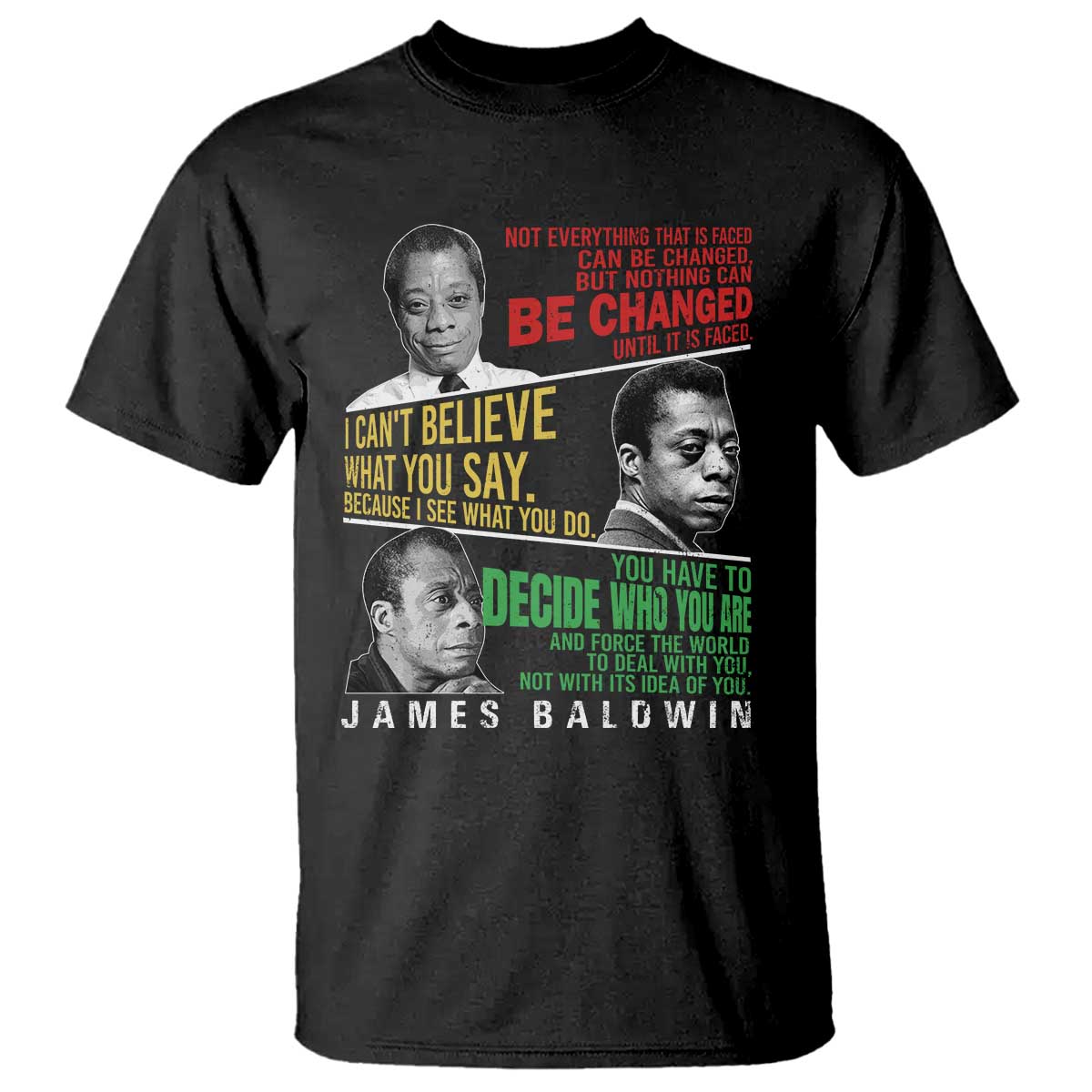 James Baldwin T Shirt Famous Quotes Nothing Can Be Changed Until It Is Faced TS09 Black Print Your Wear