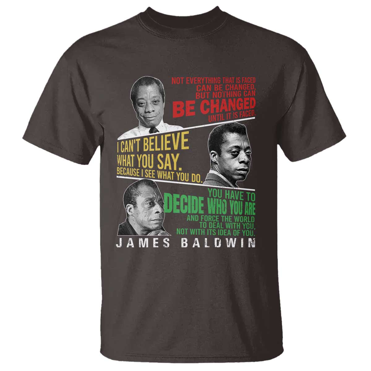 James Baldwin T Shirt Famous Quotes Nothing Can Be Changed Until It Is Faced TS09 Dark Chocolate Print Your Wear