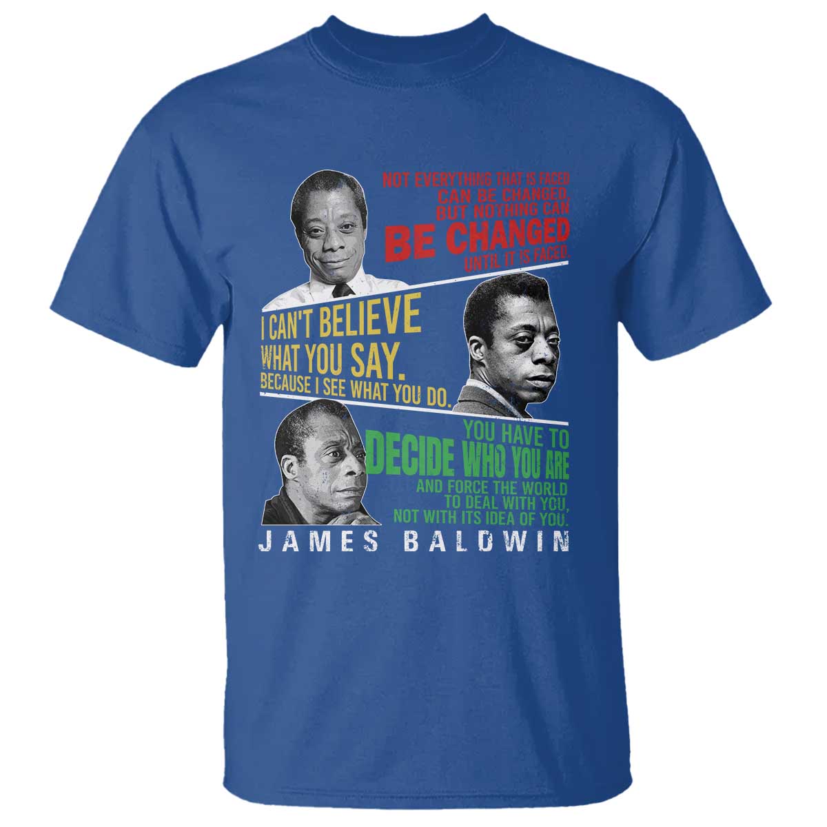 James Baldwin T Shirt Famous Quotes Nothing Can Be Changed Until It Is Faced TS09 Royal Blue Print Your Wear