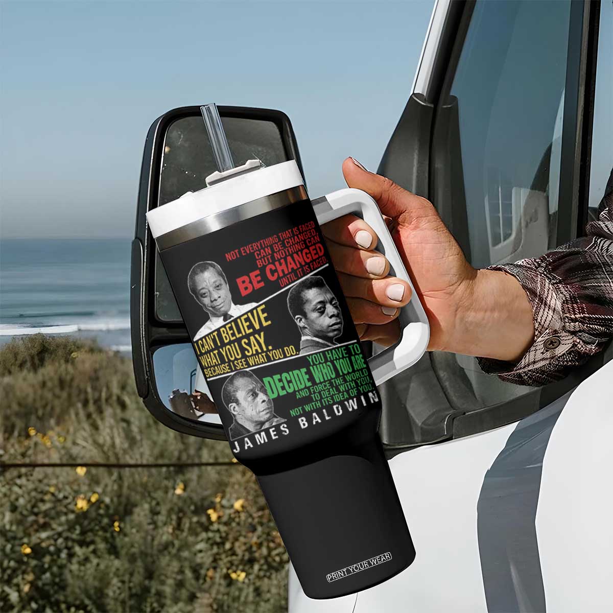James Baldwin Tumbler With Handle Famous Quotes Nothing Can Be Changed Until It Is Faced TS09 Print Your Wear