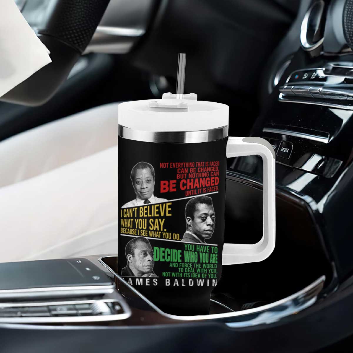 James Baldwin Tumbler With Handle Famous Quotes Nothing Can Be Changed Until It Is Faced TS09 Print Your Wear