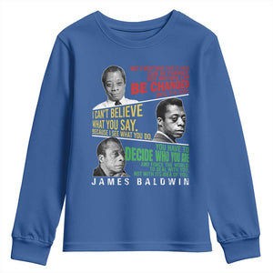 James Baldwin Youth Sweatshirt Famous Quotes Nothing Can Be Changed Until It Is Faced TS09 Royal Blue Print Your Wear