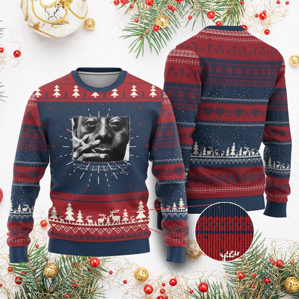 James Baldwin Ugly Christmas Sweater Not Everything That Is Faced Can Be Changed But Nothing Can Be Changed Until It Is Faced TS09 Burgundy Print Your Wear