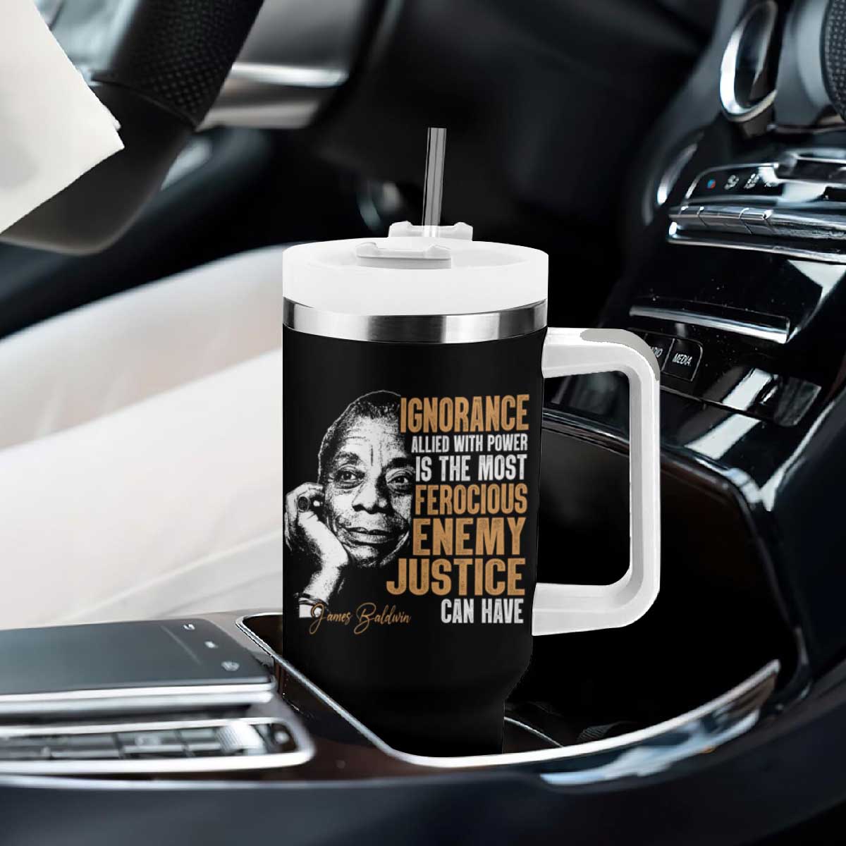James Baldwin Tumbler With Handle Ignorance Allied With Power Is The Most Ferocious Enemy Justice Can Have TS09 Print Your Wear