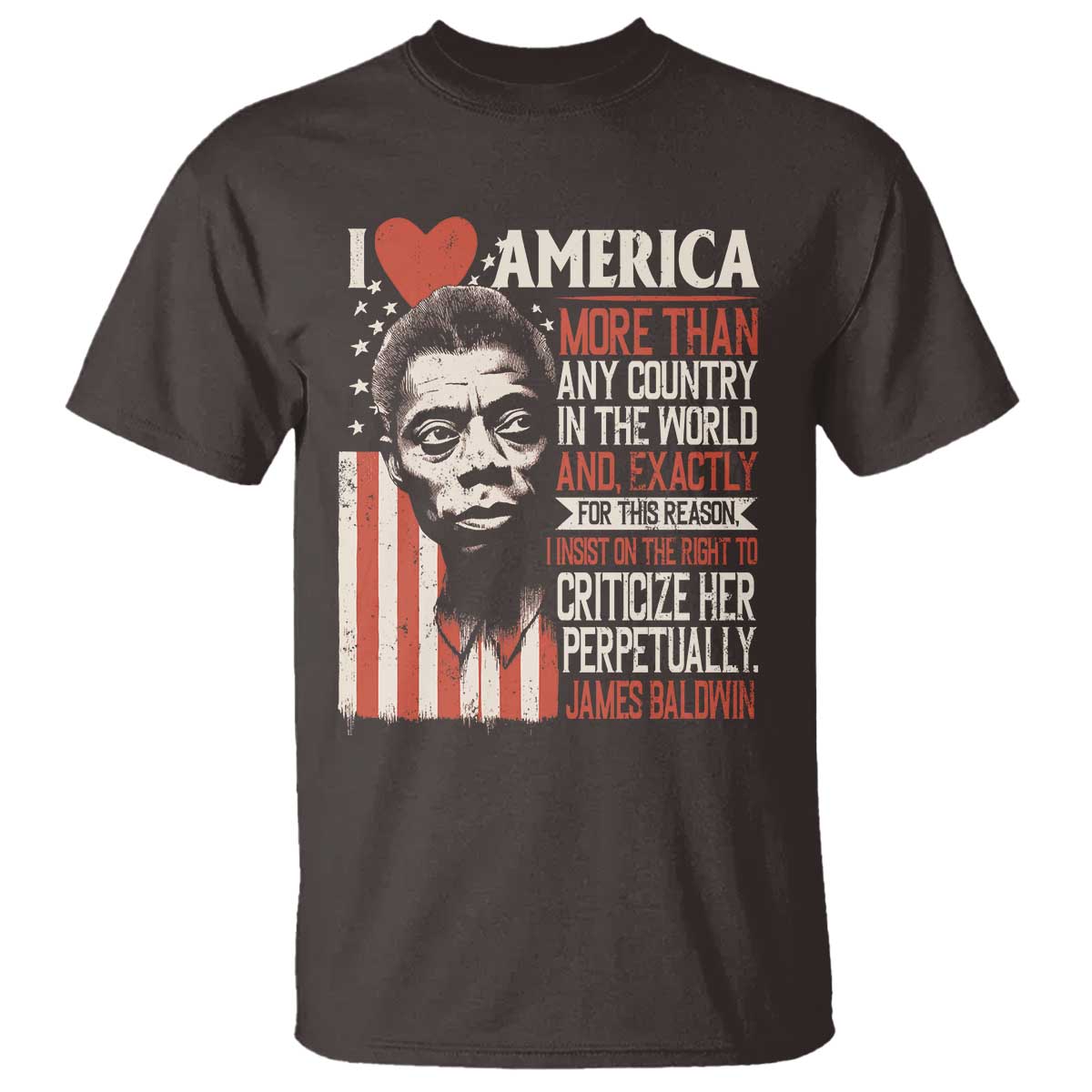 James Baldwin T Shirt I Love America More Than Any Country In The World TS09 Dark Chocolate Print Your Wear