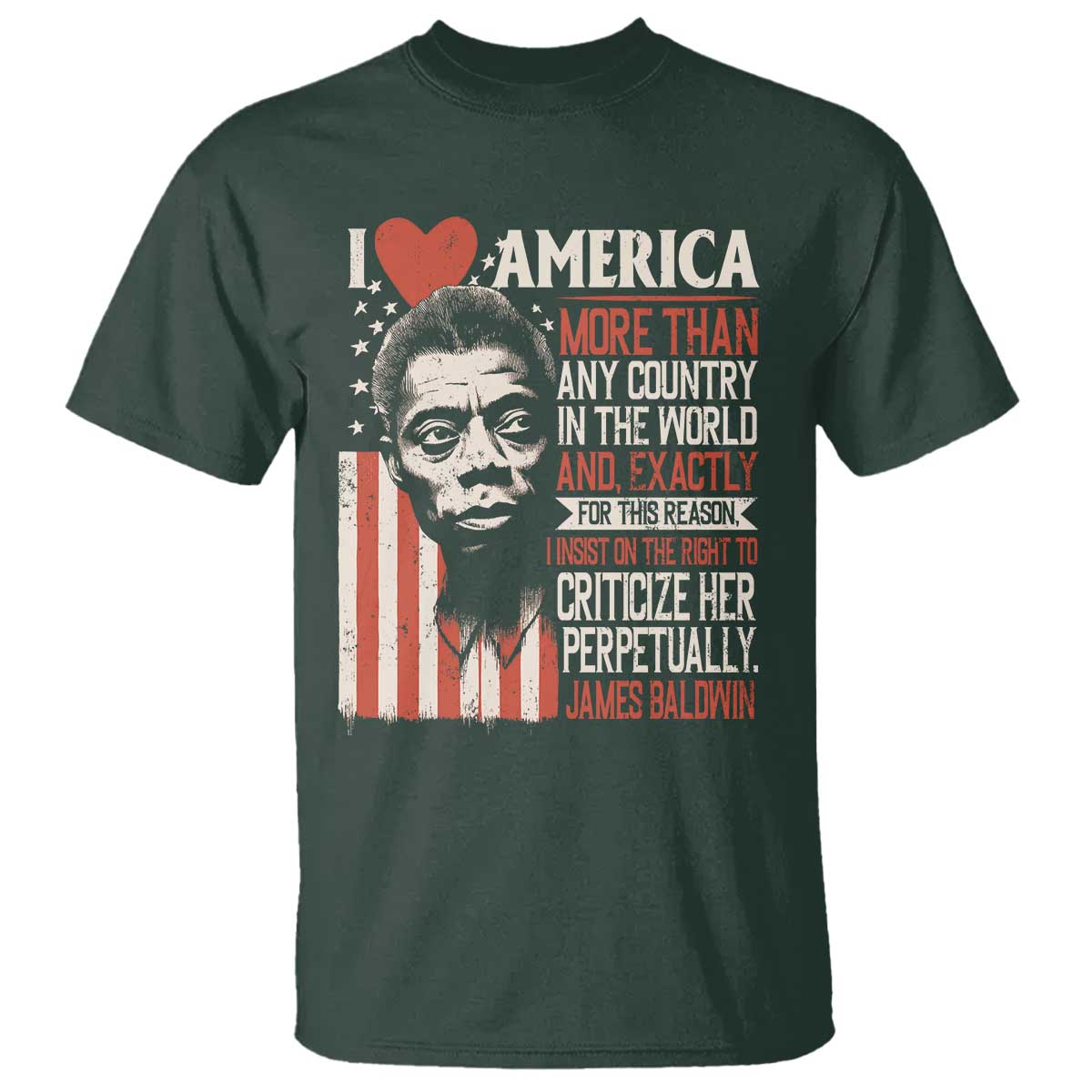 James Baldwin T Shirt I Love America More Than Any Country In The World TS09 Dark Forest Green Print Your Wear
