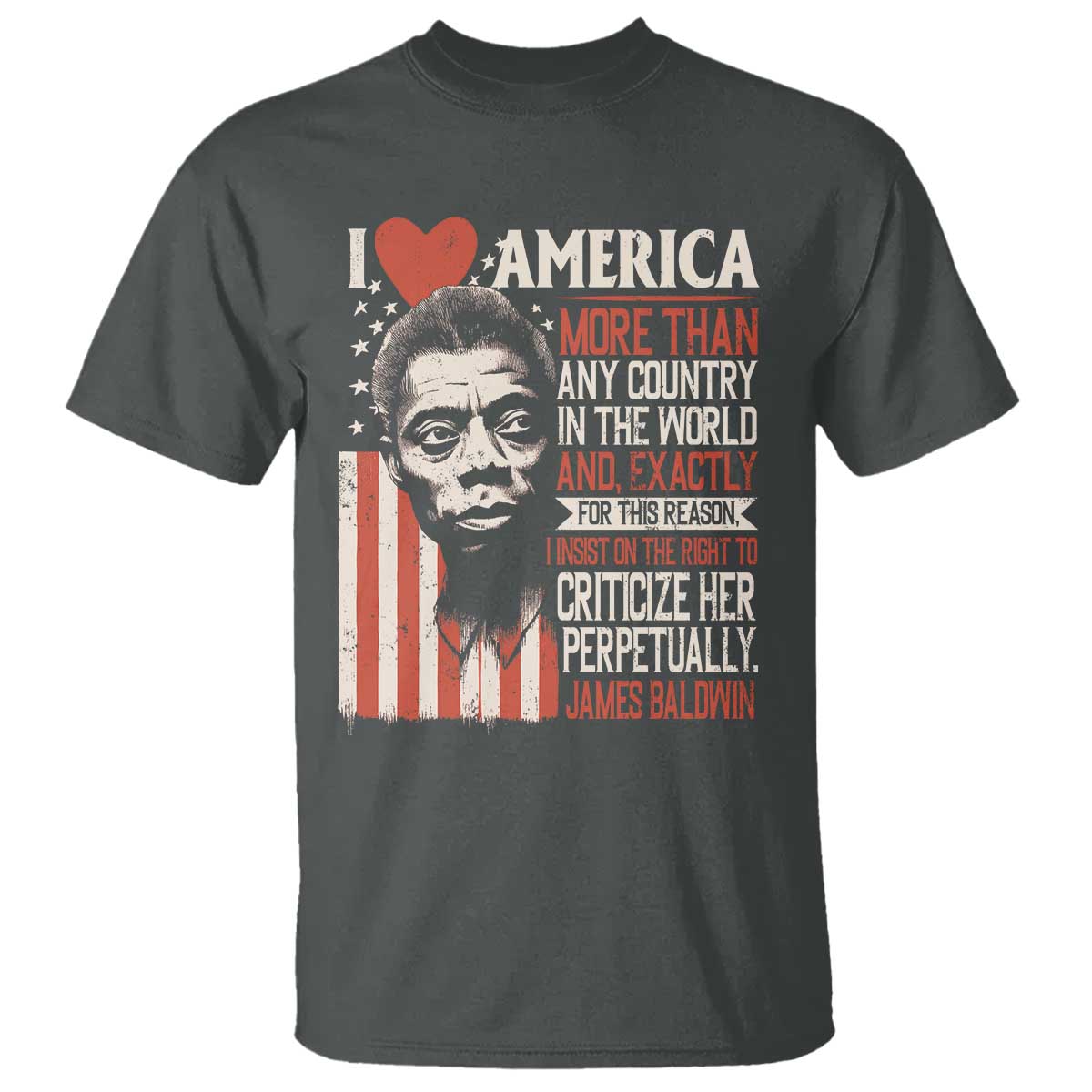 James Baldwin T Shirt I Love America More Than Any Country In The World TS09 Dark Heather Print Your Wear