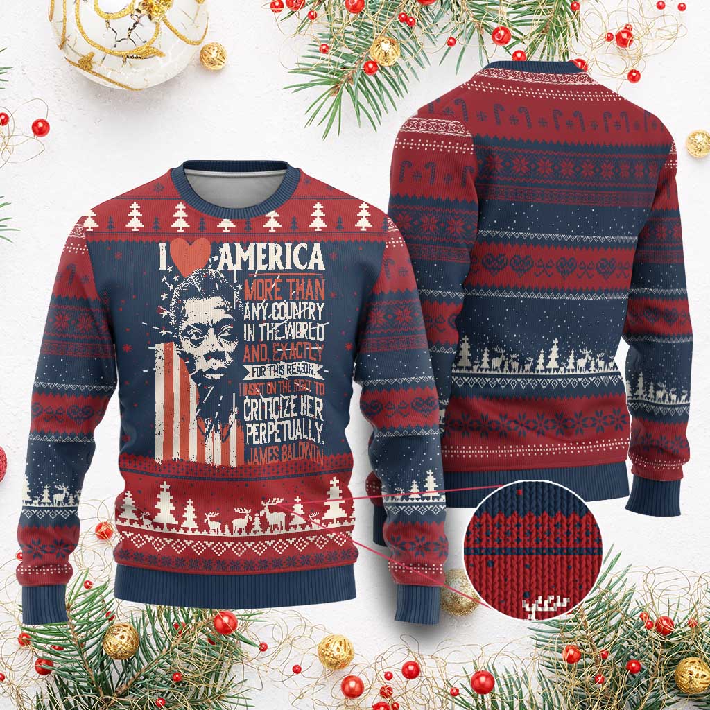 James Baldwin Ugly Christmas Sweater I Love America More Than Any Country In The World TS09 Burgundy Print Your Wear