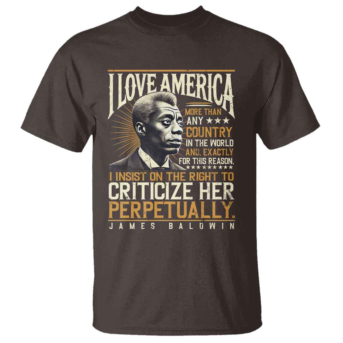 James Baldwin T Shirt I Love America More Than Any Country In The World Black History TS09 Dark Chocolate Print Your Wear