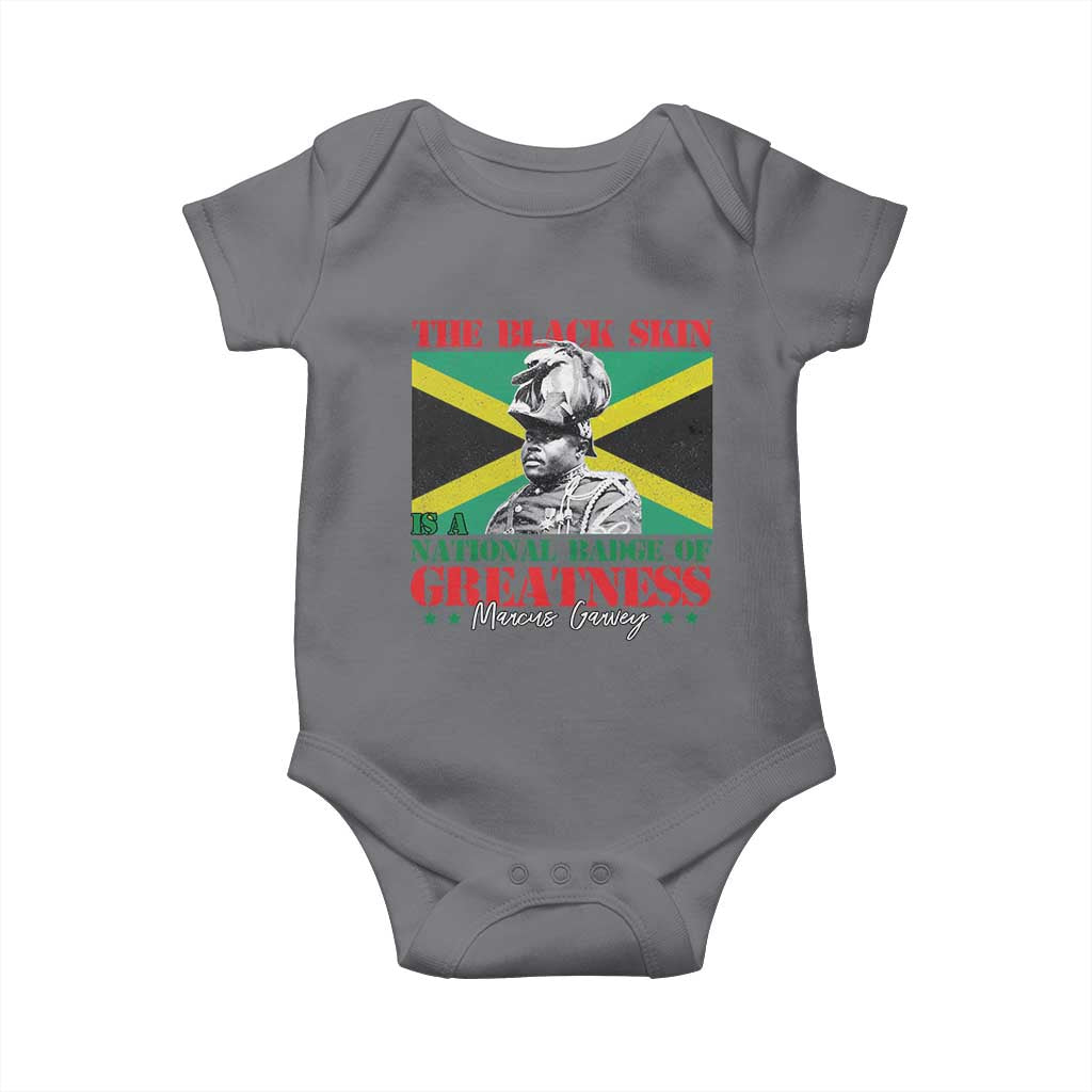 Marcus Garvey Baby Onesie The Black Skin Is A National Badge Of Greatness Jamaican Flag TS09 Charcoal Print Your Wear