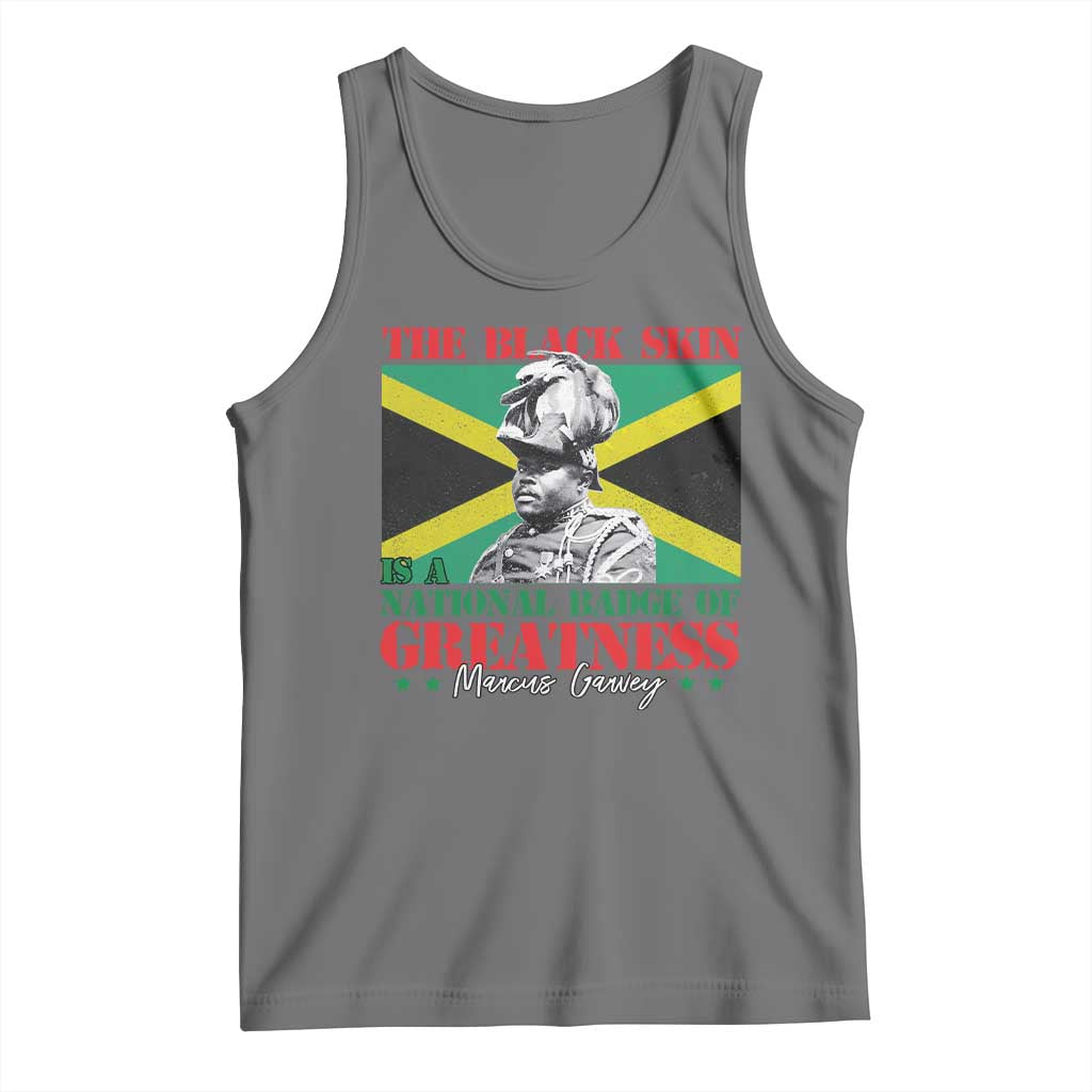 Marcus Garvey Tank Top The Black Skin Is A National Badge Of Greatness Jamaican Flag TS09 Black Heather Print Your Wear