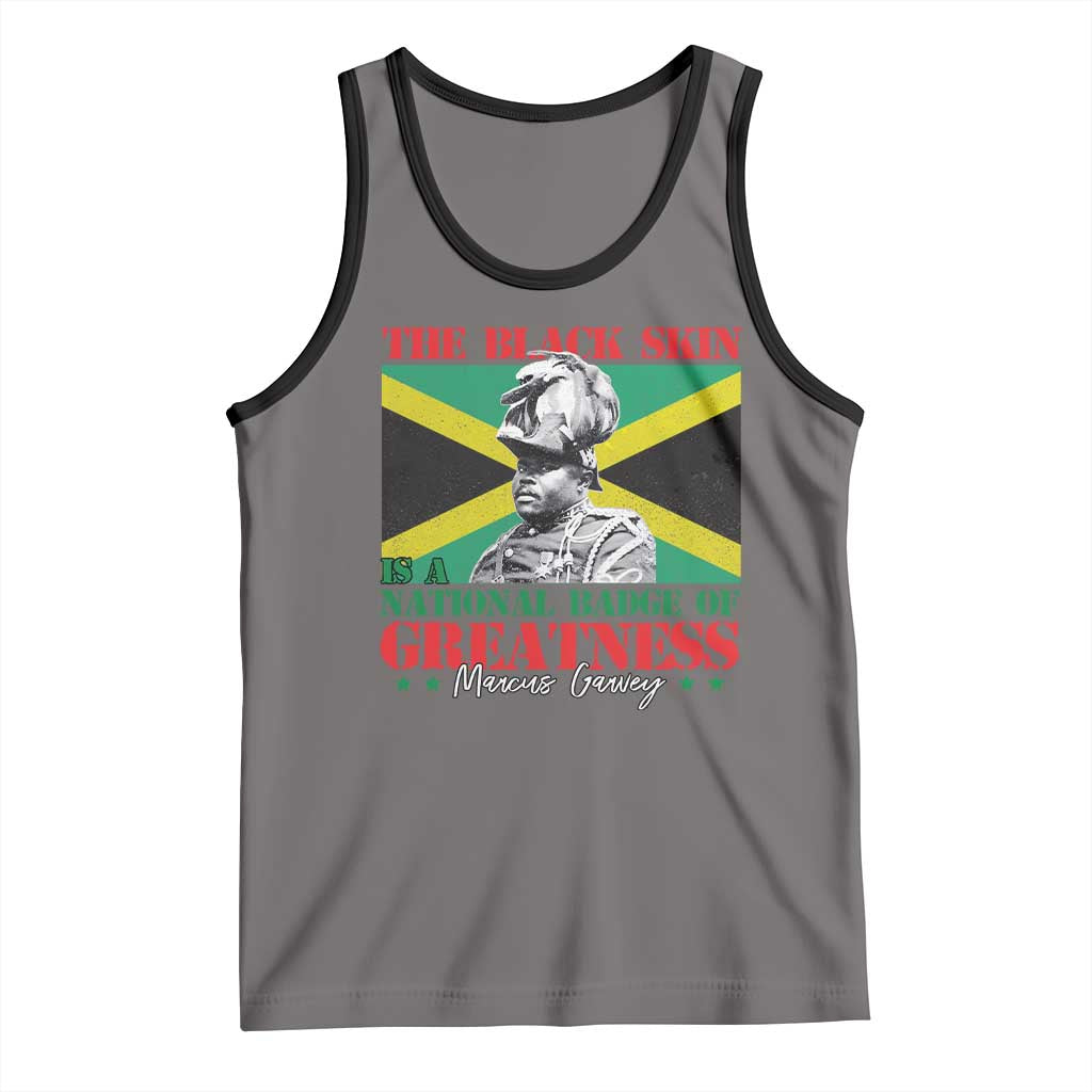 Marcus Garvey Tank Top The Black Skin Is A National Badge Of Greatness Jamaican Flag TS09 Deep Heather Black Print Your Wear
