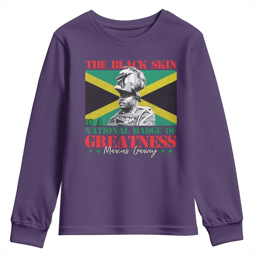 Marcus Garvey Youth Sweatshirt The Black Skin Is A National Badge Of Greatness Jamaican Flag TS09 Purple Print Your Wear