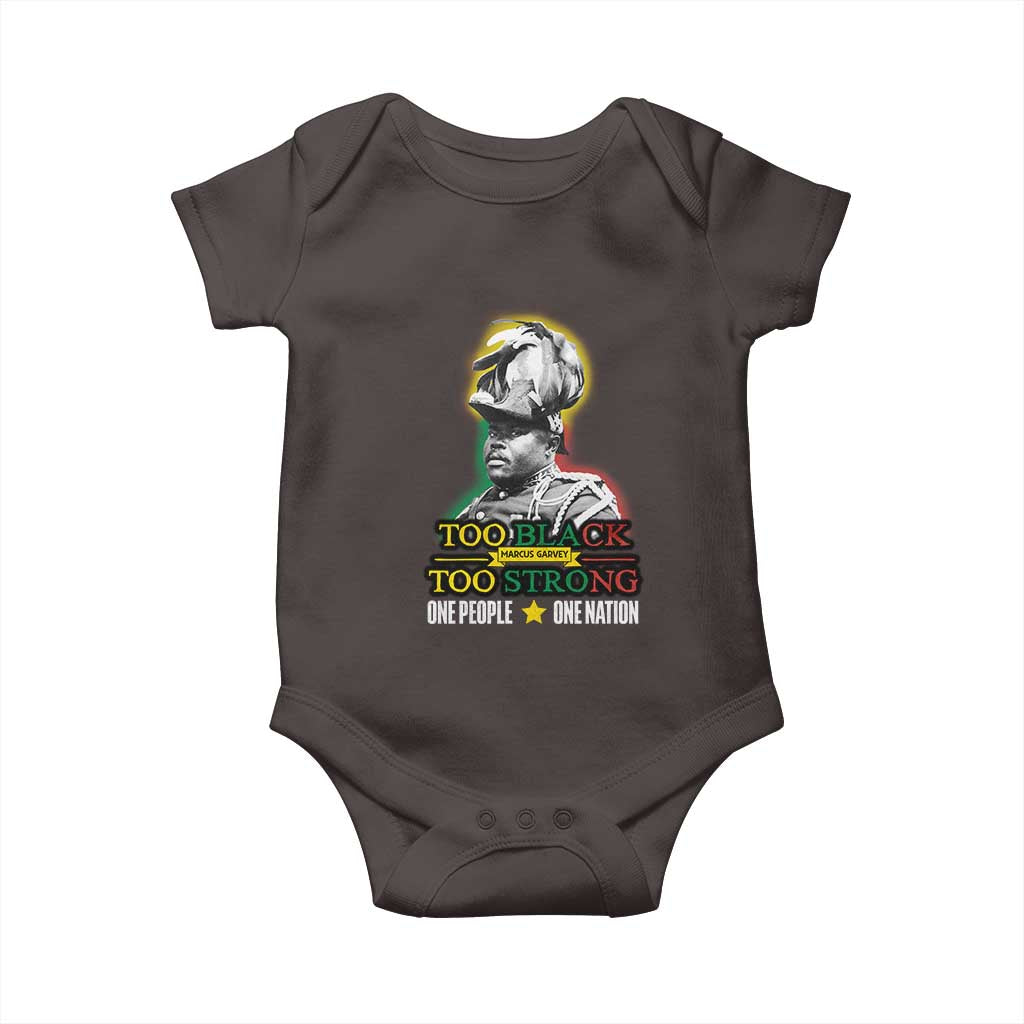 Marcus Garvey Baby Onesie Too Black Too Strong One People One Nation TS09 Dark Chocolate Print Your Wear