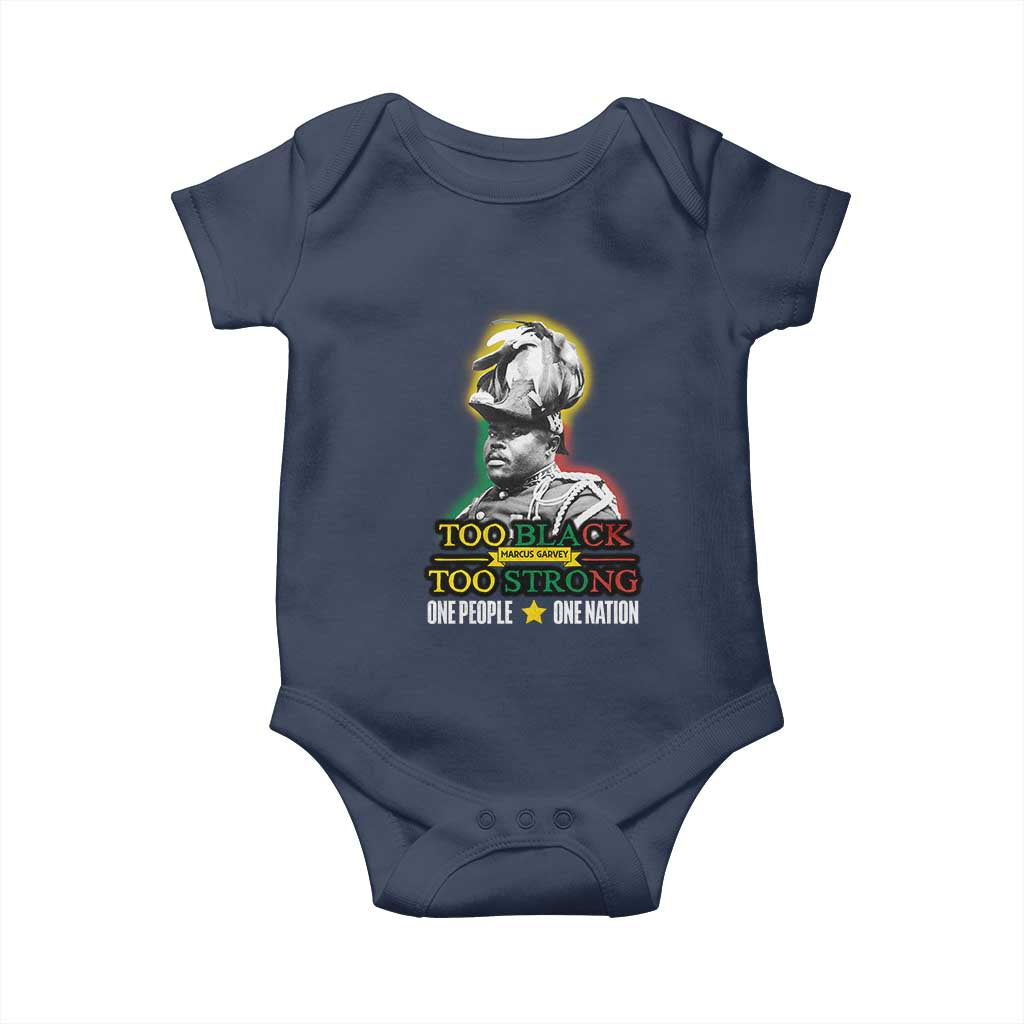 Marcus Garvey Baby Onesie Too Black Too Strong One People One Nation TS09 Navy Print Your Wear
