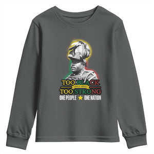 Marcus Garvey Youth Sweatshirt Too Black Too Strong One People One Nation TS09 Dark Heather Print Your Wear