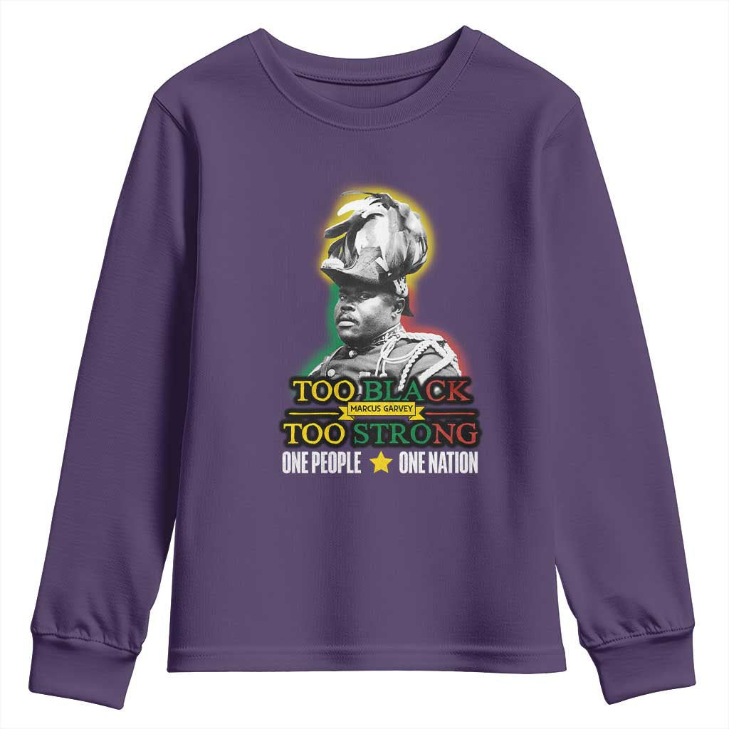 Marcus Garvey Youth Sweatshirt Too Black Too Strong One People One Nation TS09 Purple Print Your Wear