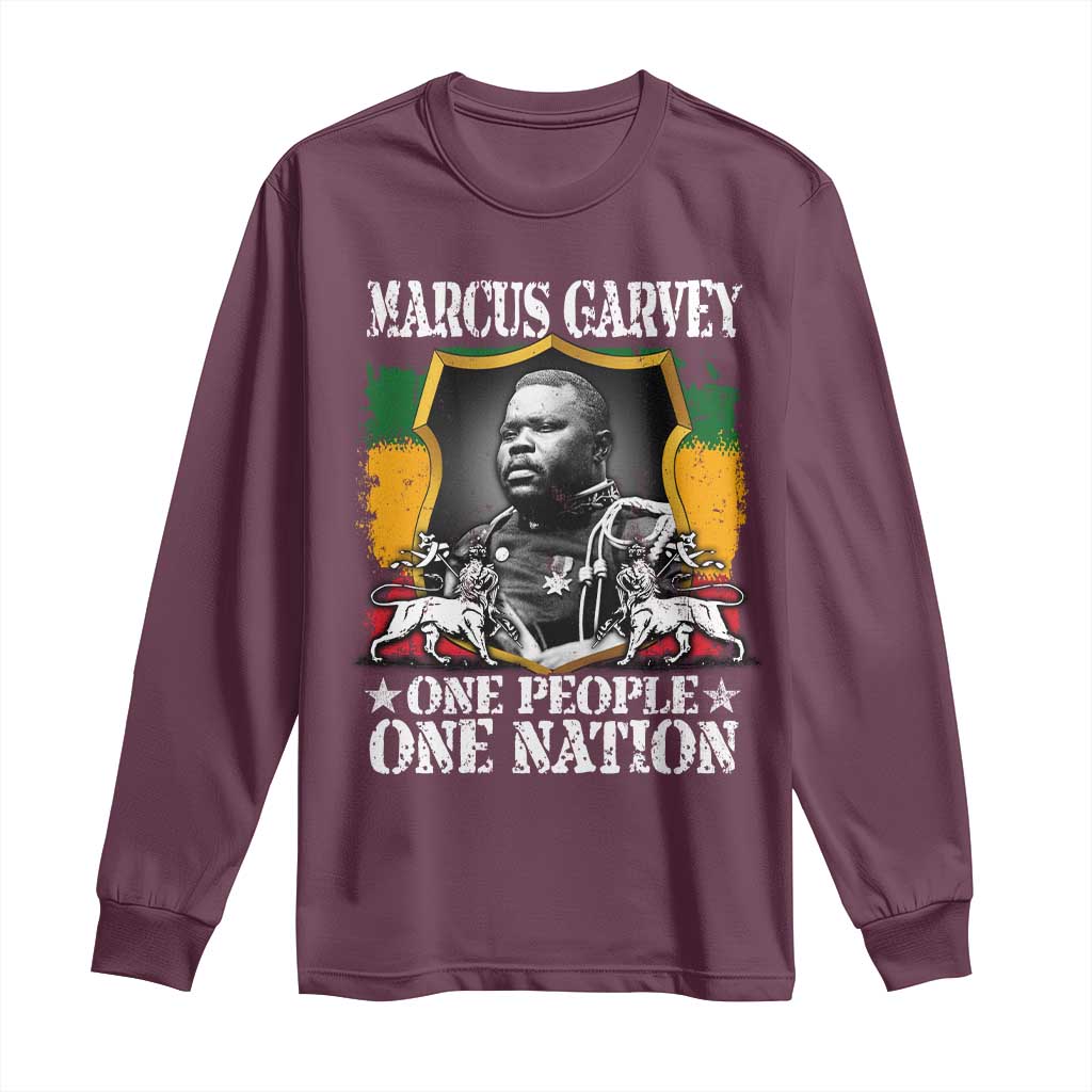 Marcus Garvey Long Sleeve Shirt One People One Nation Jamaica Legends Rasta TS09 Maroon Print Your Wear