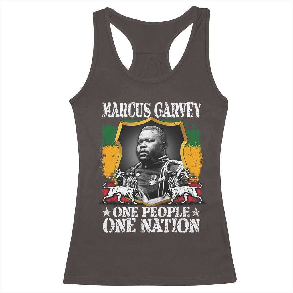 Marcus Garvey Racerback Tank Top One People One Nation Jamaica Legends Rasta TS09 Dark Chocolate Print Your Wear