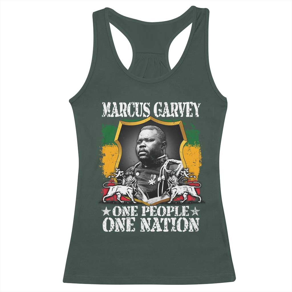 Marcus Garvey Racerback Tank Top One People One Nation Jamaica Legends Rasta TS09 Dark Forest Green Print Your Wear