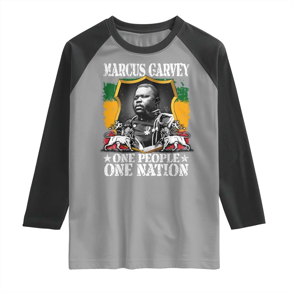 Marcus Garvey Raglan Shirt One People One Nation Jamaica Legends Rasta TS09 Sport Gray Black Print Your Wear