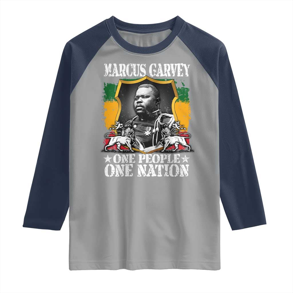 Marcus Garvey Raglan Shirt One People One Nation Jamaica Legends Rasta TS09 Sport Gray Navy Print Your Wear