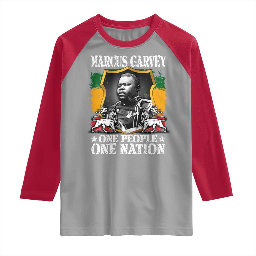 Marcus Garvey Raglan Shirt One People One Nation Jamaica Legends Rasta TS09 Sport Gray Red Print Your Wear