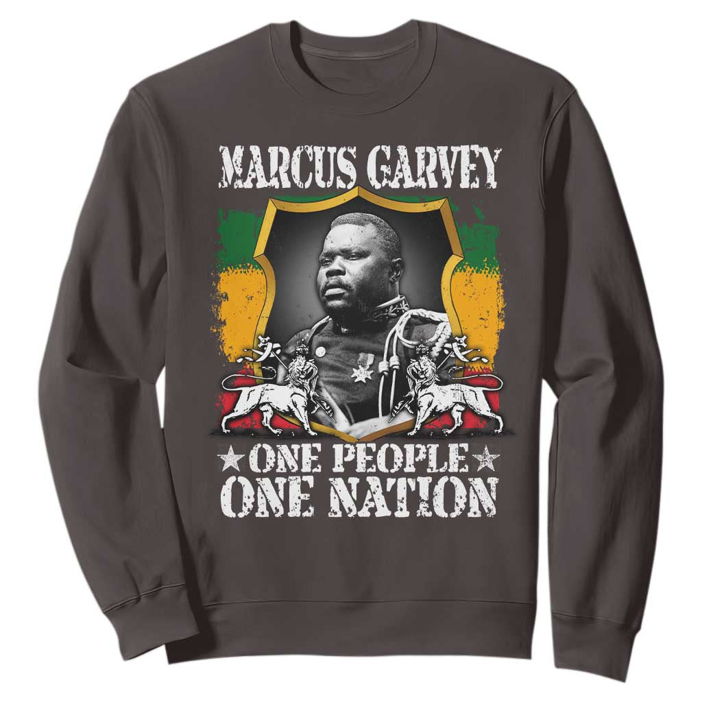 Marcus Garvey Sweatshirt One People One Nation Jamaica Legends Rasta TS09 Dark Chocolate Print Your Wear
