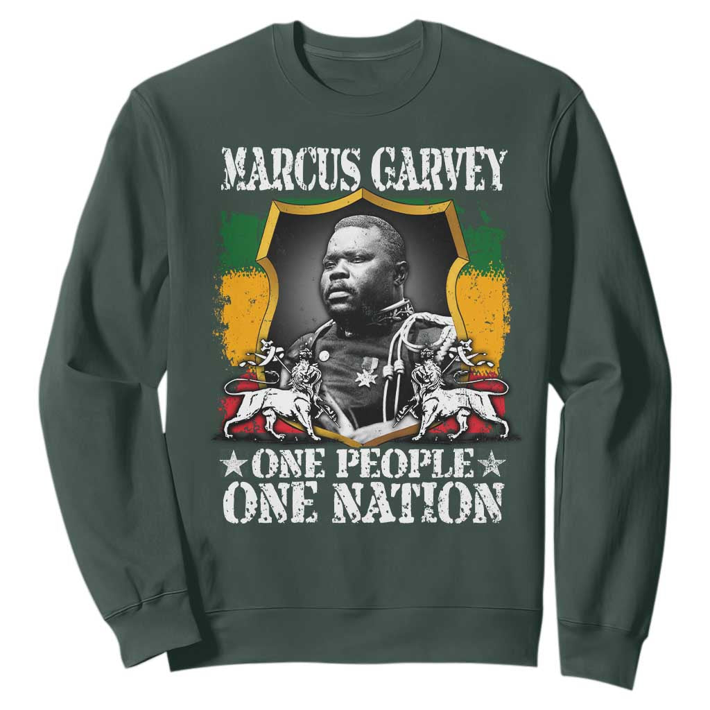 Marcus Garvey Sweatshirt One People One Nation Jamaica Legends Rasta TS09 Dark Forest Green Print Your Wear