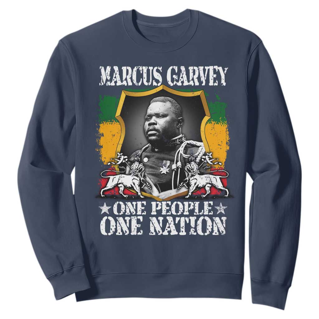 Marcus Garvey Sweatshirt One People One Nation Jamaica Legends Rasta TS09 Navy Print Your Wear