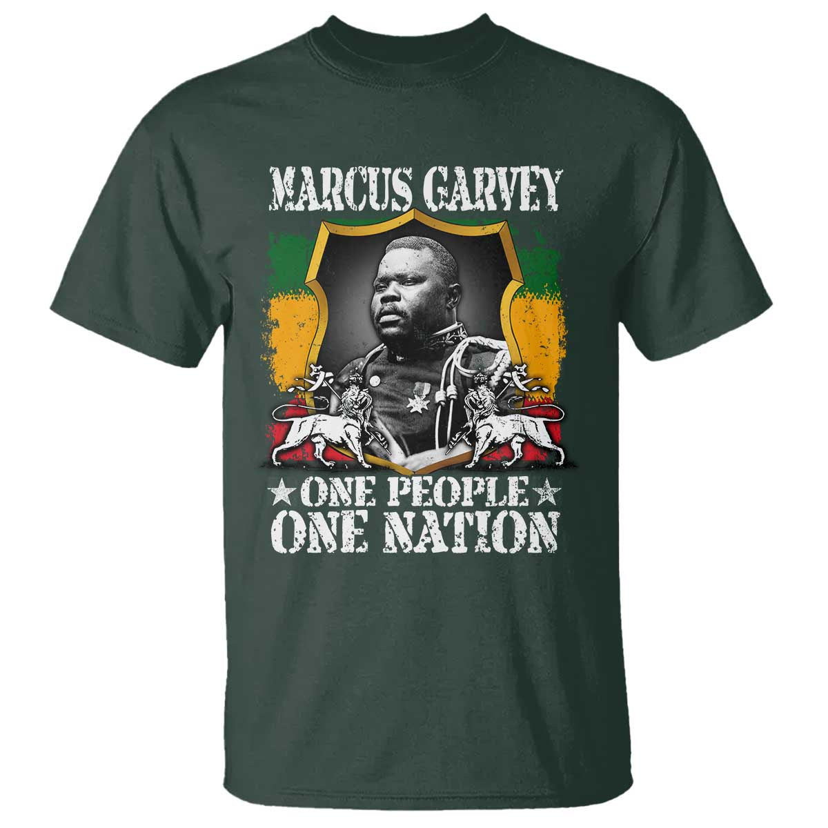 Marcus Garvey T Shirt One People One Nation Jamaica Legends Rasta TS09 Dark Forest Green Print Your Wear