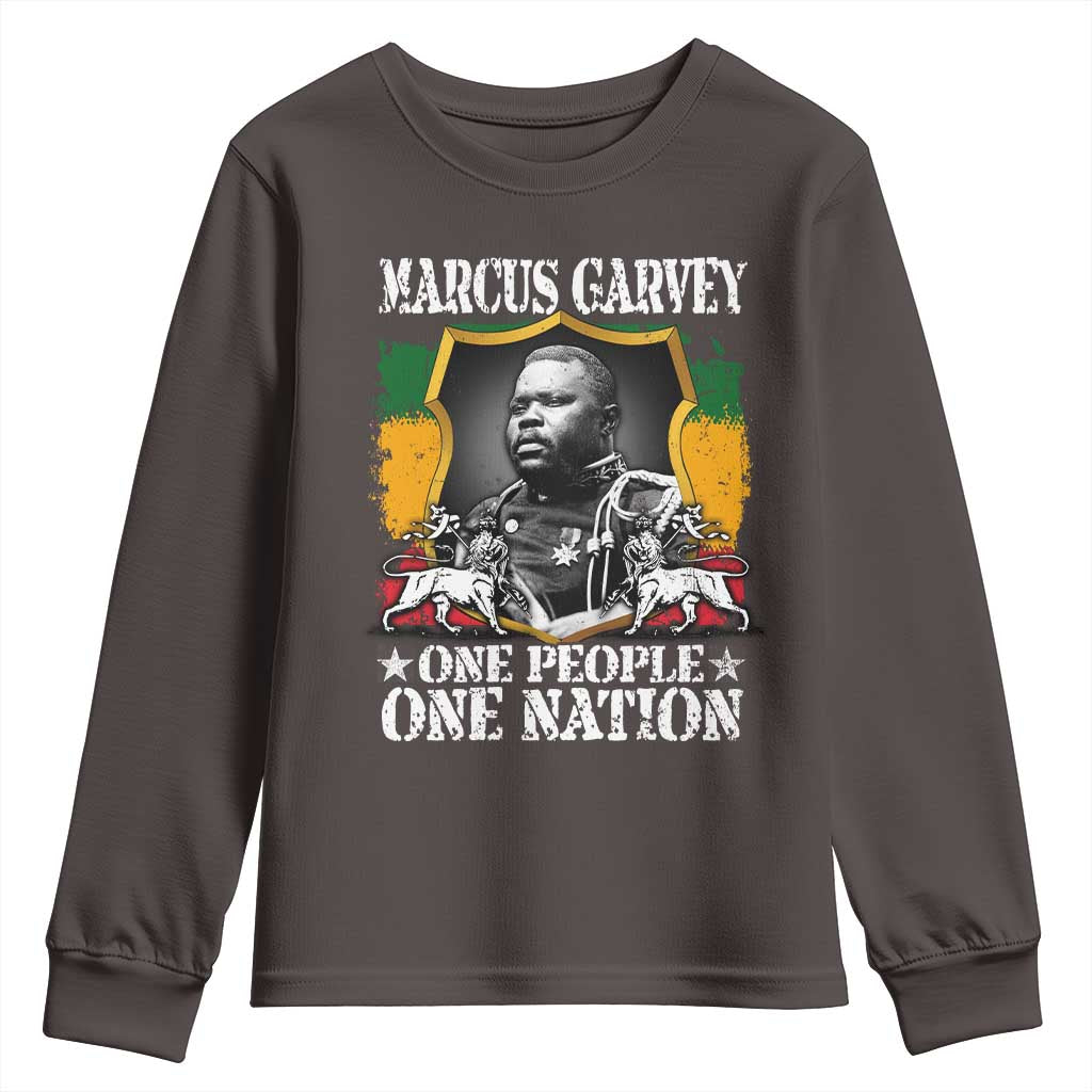 Marcus Garvey Youth Sweatshirt One People One Nation Jamaica Legends Rasta TS09 Dark Chocolate Print Your Wear