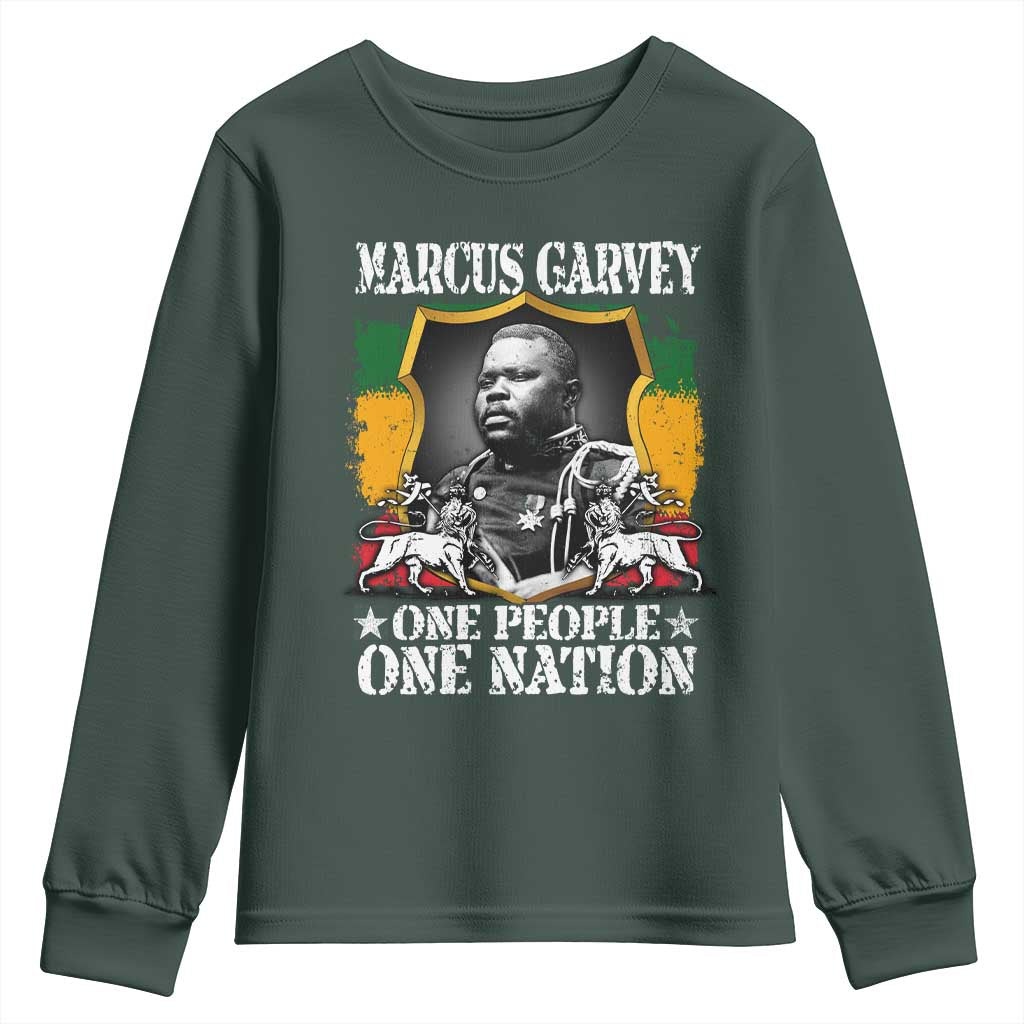 Marcus Garvey Youth Sweatshirt One People One Nation Jamaica Legends Rasta TS09 Dark Forest Green Print Your Wear