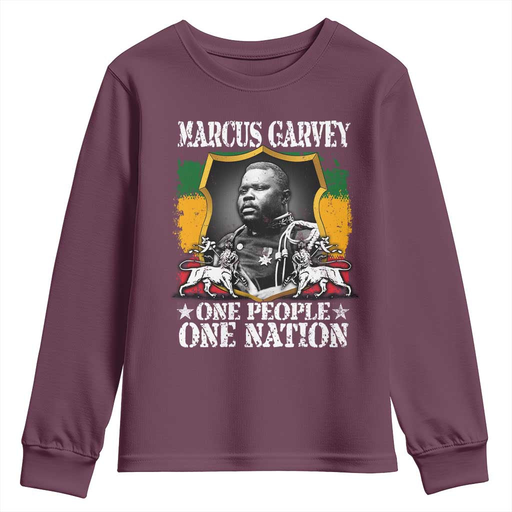 Marcus Garvey Youth Sweatshirt One People One Nation Jamaica Legends Rasta TS09 Maroon Print Your Wear