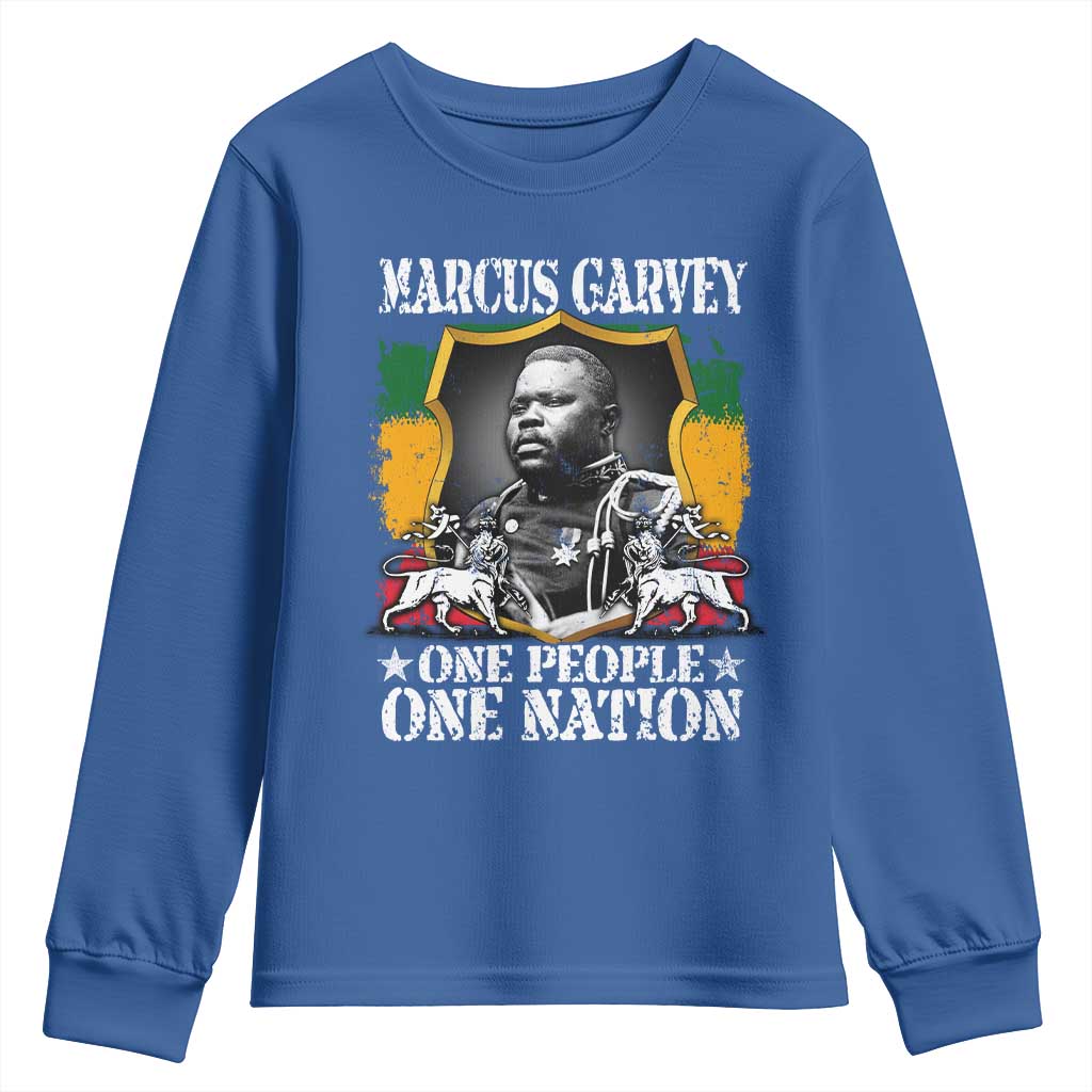 Marcus Garvey Youth Sweatshirt One People One Nation Jamaica Legends Rasta TS09 Royal Blue Print Your Wear