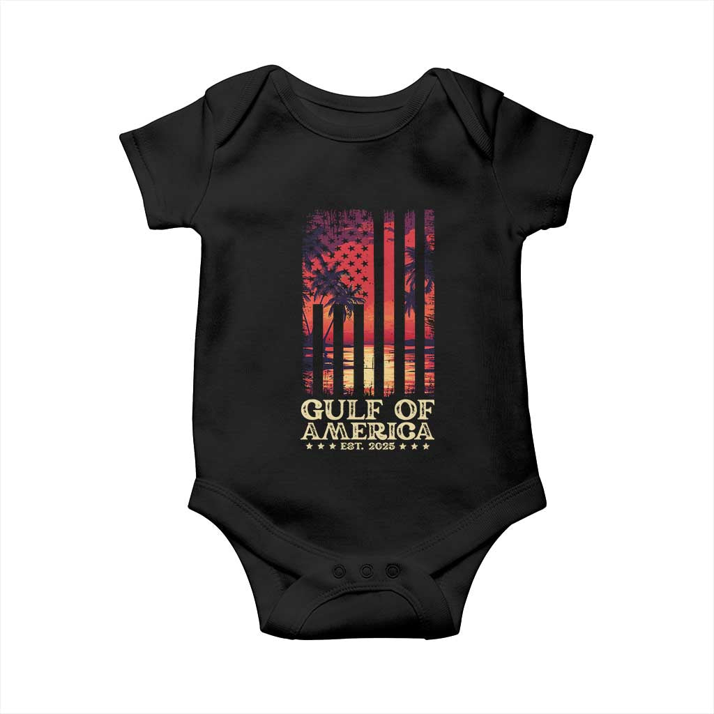 Gulf Of USA Est 2025 Baby Onesie Sunset American Flag Gulf Mexico TS09 Black Print Your Wear