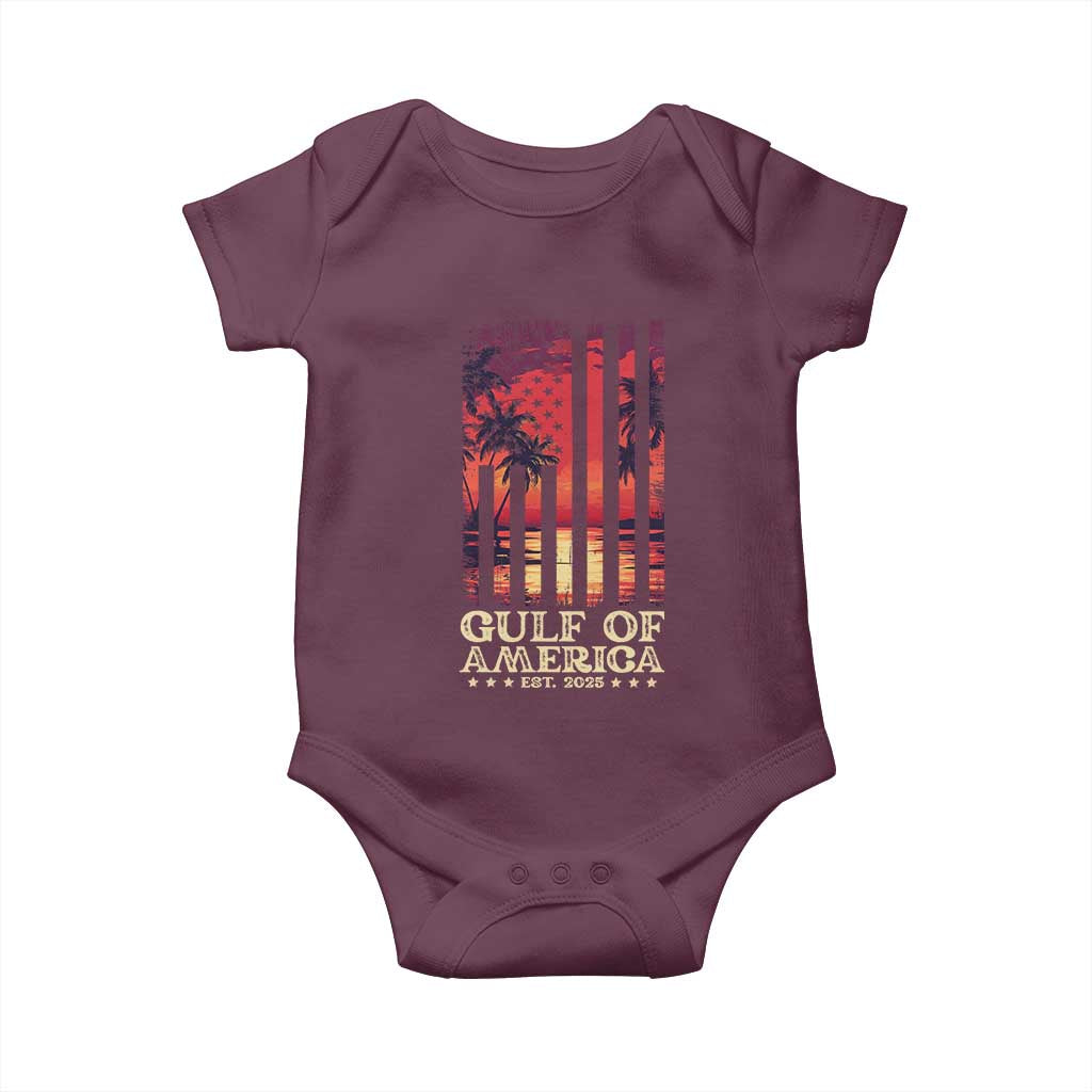 Gulf Of USA Est 2025 Baby Onesie Sunset American Flag Gulf Mexico TS09 Maroon Print Your Wear