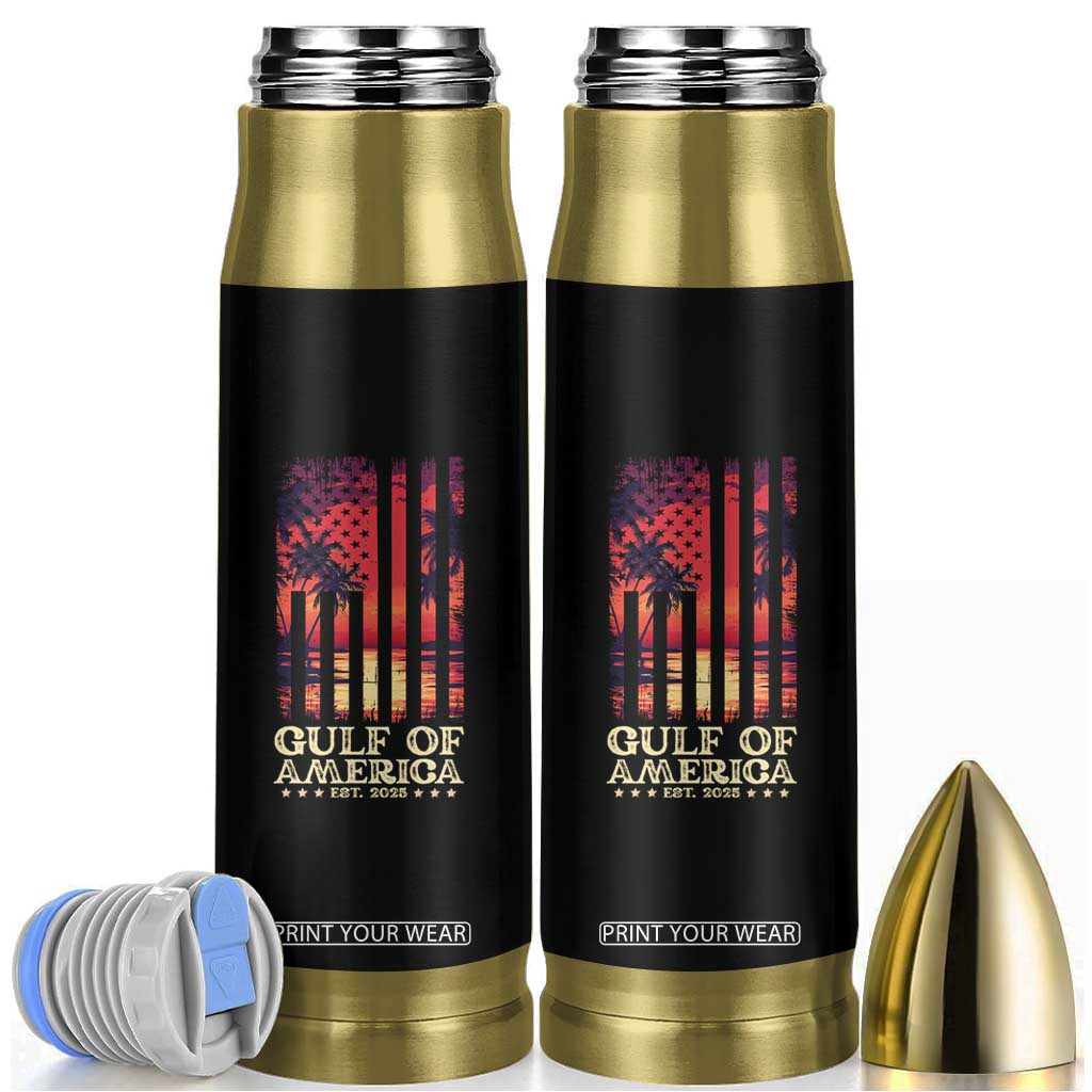 Gulf Of USA Est 2025 Bullet Tumbler Sunset American Flag Gulf Mexico TS09 Black Print Your Wear