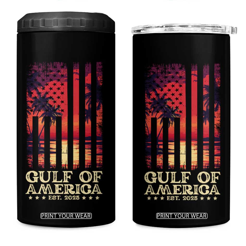 Gulf Of USA Est 2025 4 in 1 Can Cooler Tumbler Sunset American Flag Gulf Mexico TS09 One Size: 16 oz Black Print Your Wear