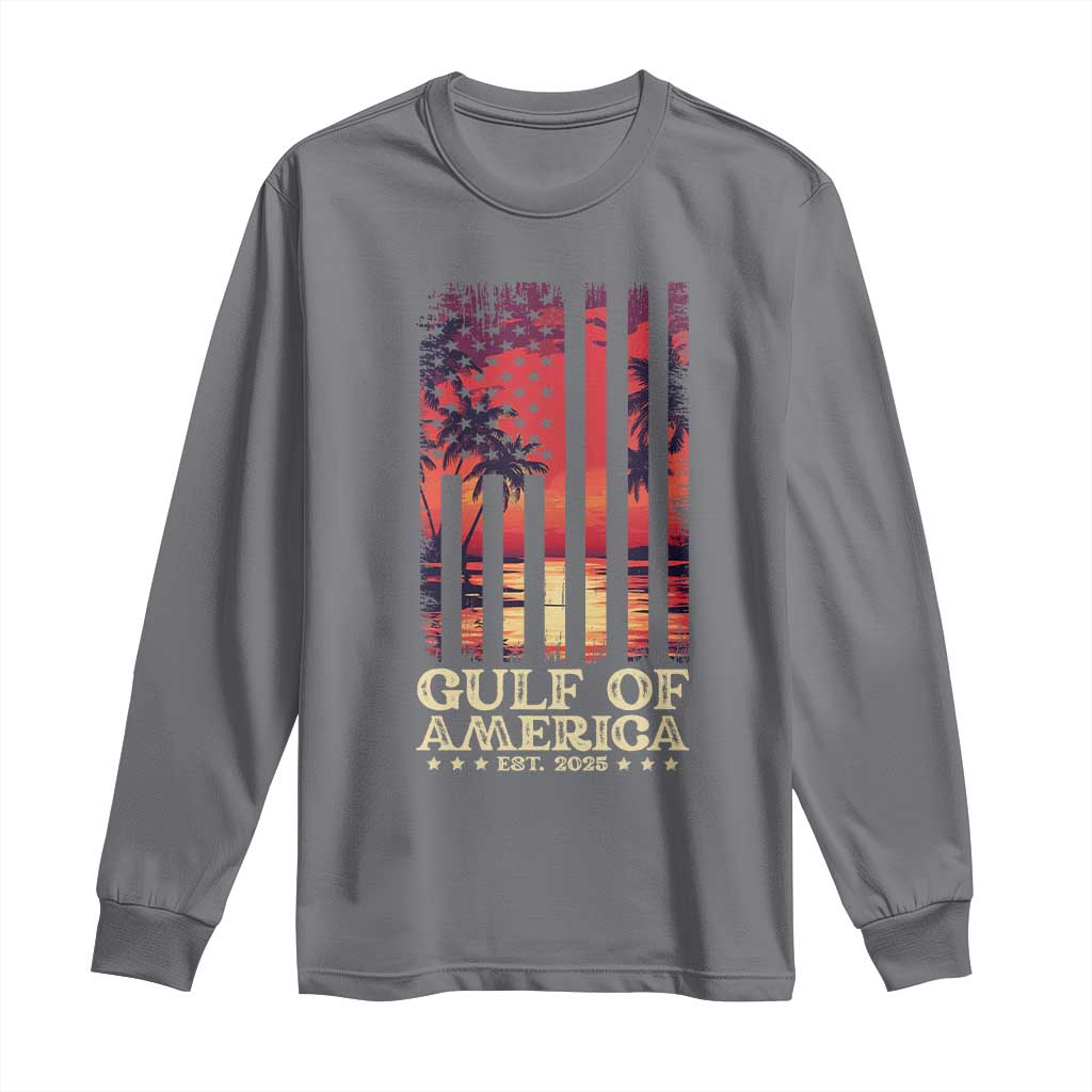 Gulf Of USA Est 2025 Long Sleeve Shirt Sunset American Flag Gulf Mexico TS09 Charcoal Print Your Wear