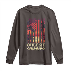 Gulf Of USA Est 2025 Long Sleeve Shirt Sunset American Flag Gulf Mexico TS09 Dark Chocolate Print Your Wear