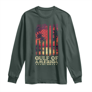 Gulf Of USA Est 2025 Long Sleeve Shirt Sunset American Flag Gulf Mexico TS09 Dark Forest Green Print Your Wear