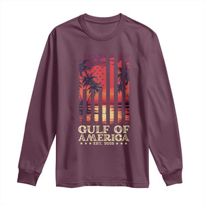 Gulf Of USA Est 2025 Long Sleeve Shirt Sunset American Flag Gulf Mexico TS09 Maroon Print Your Wear