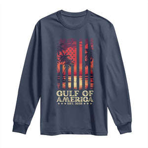 Gulf Of USA Est 2025 Long Sleeve Shirt Sunset American Flag Gulf Mexico TS09 Navy Print Your Wear