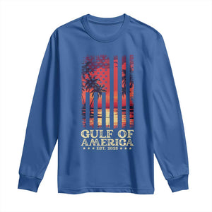 Gulf Of USA Est 2025 Long Sleeve Shirt Sunset American Flag Gulf Mexico TS09 Royal Blue Print Your Wear